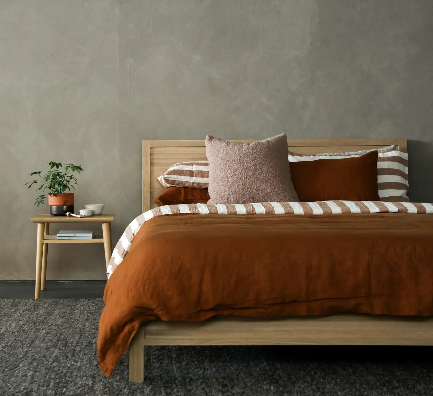 Bedroom with bed and textiles
